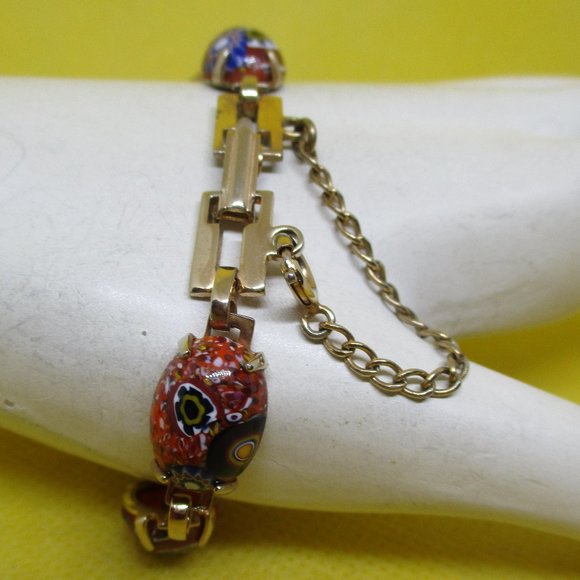 Vintage MILLEFLEUR Bracelet Gold Tone Metal Oval Sectional Insert W Safety Chain - Picture 10 of 10